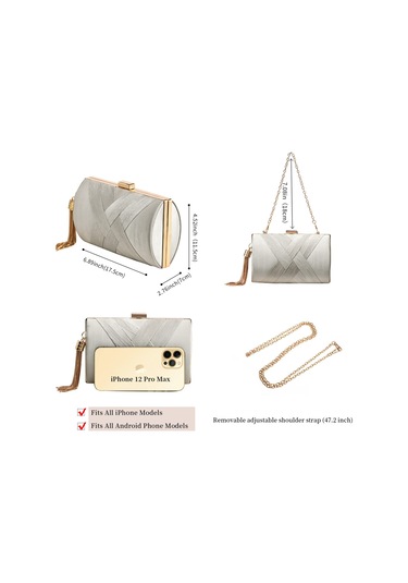 Dofolink Renkli İmitasyon İpek Bayram Çanta - Elden Tutulabilir, Çantalama, Askılı Kullanım - Metal Kanca Kapanma - 17.5x7x11.5cm Çok Renkli