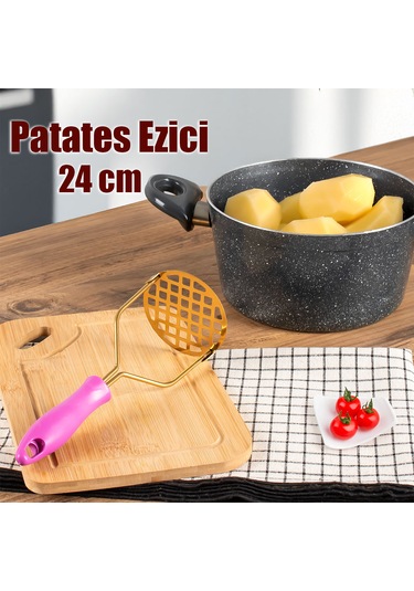 Porsima Paslanmaz Metal Patates Ezici Patates Ezeceği 24cm Mor