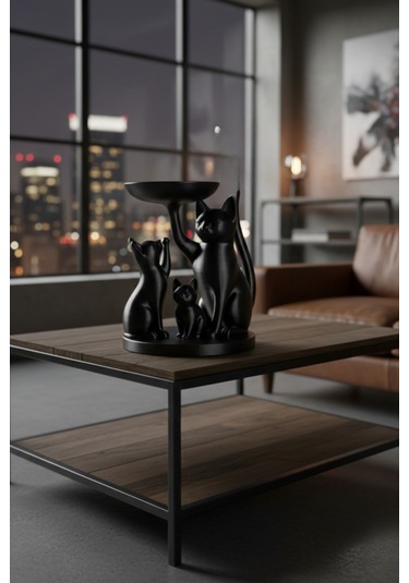 Oxyteez Kedi Figürlü Dekoratif Obje Siyah Renk Reçine Tasarım Ev Ve Ofis Dekorasyonu