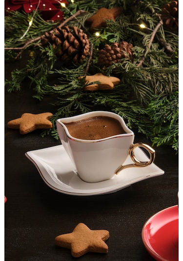 Emsan Sonsuz Aşk 2 Kişilik Kahve Fincan Takımı Beyaz Gold 100 ML