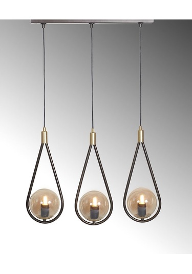 Luzarana Siena 3 Lü Sarı-Eskitme Metal Gövde Bal Rengi Camlı Tasarım... Çok Renkli