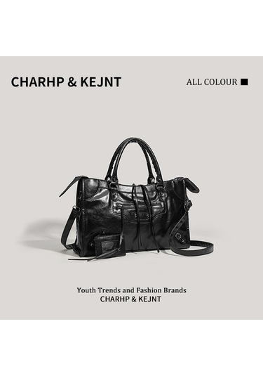 Charhp&kejnt Perçin Motosiklet Çantası Baidu Moda Omuz Askılı Çanta Kadın Siyah