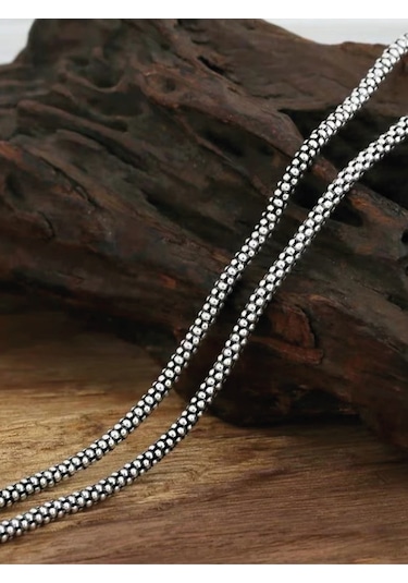 925 Ayar Gümüş Popcorn Eskitme Model Zincir Kolye 1,7 Mm