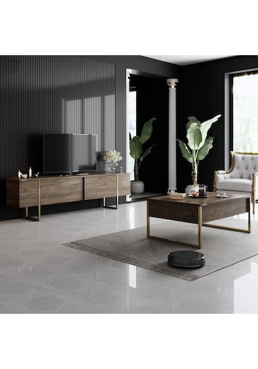 Luxe Gold Demir Ayaklı Ceviz Orta Sehpa Ceviz - Gold