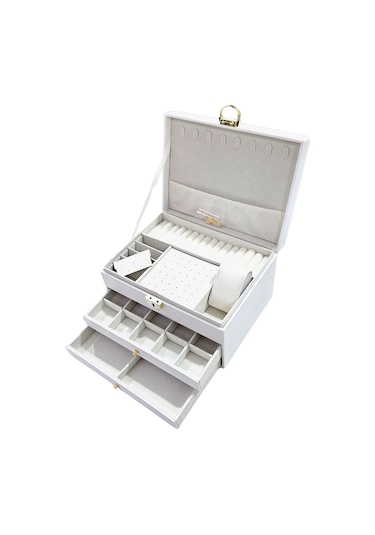 Lüks Anahtarlı Kapitoneli Deri Büyük Boy Takı, Seyahat Ve Mücevher Çantası,kutusu Beyaz 17x23 Cm Çok Renkli