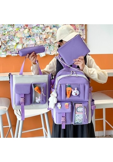 Pasifix Büyük Kapasiteli Okul Çantası Seti 4 Parça Mor
