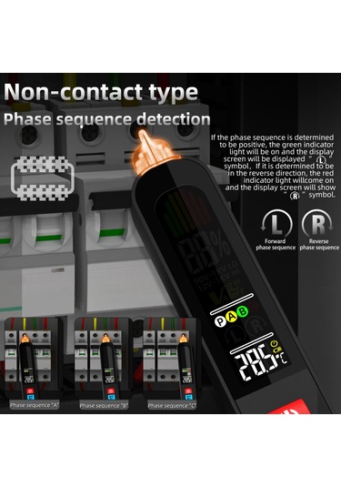 Yaozixa Bsıde Avx1 Sıcaklık Gösteren, Usb Şarjlı, 2'li 1 Faza Sıra Testeri Ve Voltaj Tespit Kalemi - Siyah