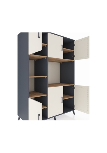 Kronos Dolap 9 Raflı 6 Kapaklı 132x59x195 Antrasit-aytaşı/çam Antrasit