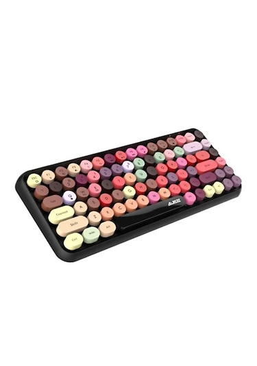 308i Bluetooth Klavye 84 Tuşlu Kablosuz Gaming Vintage Klavye Çok Renkli Daktilo Tarzı Tuşlar