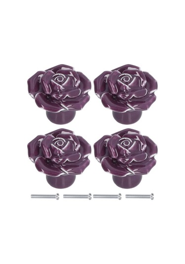 Dolap Kulpu, Modern Seramik Kapı Kulpu, Oturma Odası Ev İçin Dayanıklı Gül Şekli Beyaz, Mor