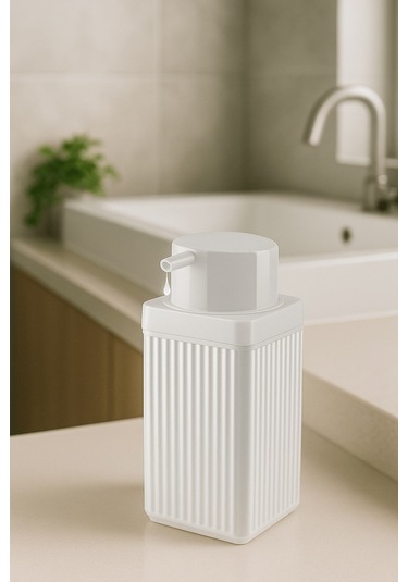 Lines Serisi Beyaz Banyo Seti, 5 Parça Akrilik Kare 5 Litre Çöp Kovası, Sabunluk, Fırçalık Takımı 3462 Beyaz