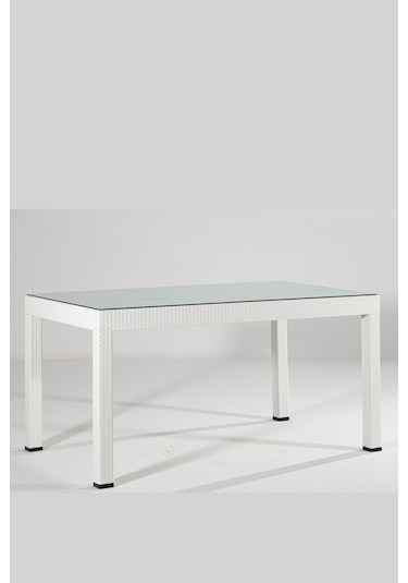 Rattan Camlı 6 Kişilik Bahçe Masa Takımı - Beyaz