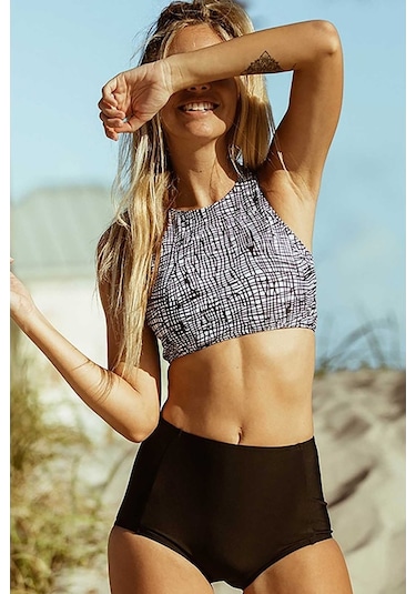 Angelsin Çizgili Yüksek Bel Tankini Takım (402450046)