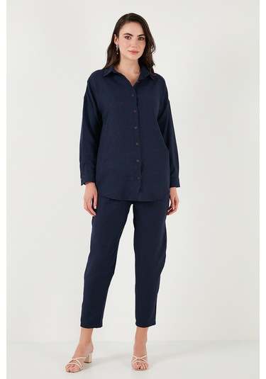 Lela Keten Karışımlı Regular Fit Lastikli Bel Uzun Kollu Alt Üst Bayan Takım 6696622 Lacivert