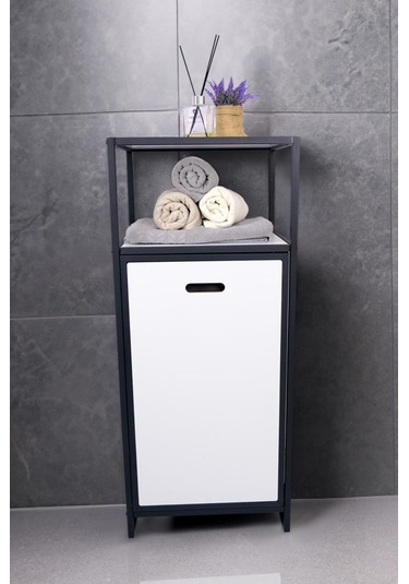 Digithome Metal Kirli Sepetli 2 Raflı Çok Amaçlı Banyo Düzenleyici Raf Organizer Siyah-beyaz Mrs-010 C1-1-369 Beyaz - Siyah