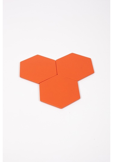 Turuncu Altıgen Deri Bardak Altlığı 3 Adet Turuncu