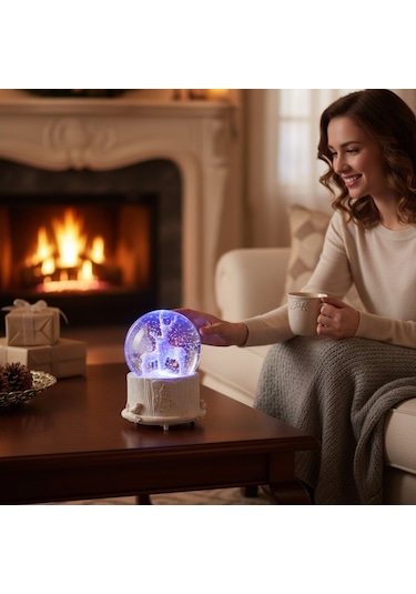 Yılbaşı Noel Geyik Büyük Boy Kar Püskürtmeli Işıklı Ve Müzikli Kar Küresi