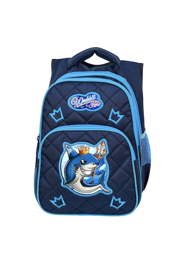 Waddell Lisanslı Lacivert Köpekbalığı Desenli Emboos İlköğretim Okul Sırt Çantası Ve Beslenme Çantası
