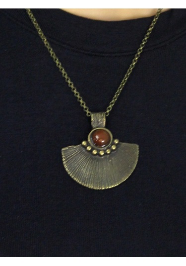 Doğal Taş Akik Doğal Taşlı Desenli Otantik Kadın Kolye 45 Cm Zincirli Euk26a Kırmızı