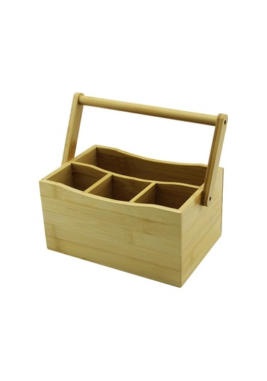 Taşıma Kulplu - 3+1 Bölmeli Tezgah Üstü Bambu - Ahşap Kaşıklık 5365 Çok Renkli