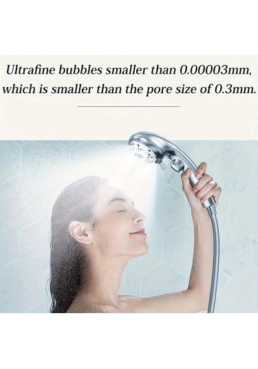 Fastbuy Gümüş Mikro Nano Kabarcık Duş Başlığı - 6 Modlu Yağmur Masaj Spa, Su Tasarrufu, Hızlı Bağlantı