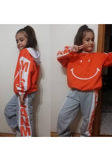 Quzucuk Kids Çocuk Smiley Turuncu Eşofman Seti Turuncu