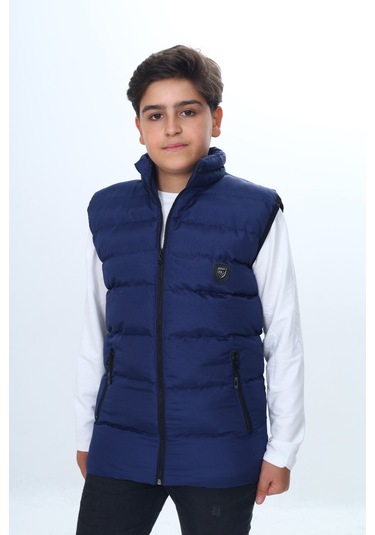 Toontoy Erkek Çocuk Su İtici Dik Yaka Fermuarlı Cepli Şişme Yelek Lacivert