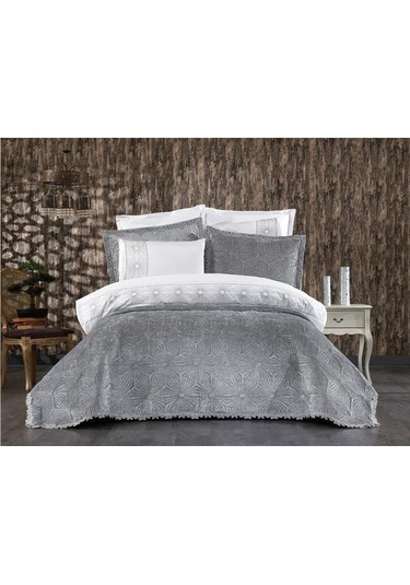 Blenda Lüx Nakışlı Çeyiz Paketi 9 Parça Gri Gri