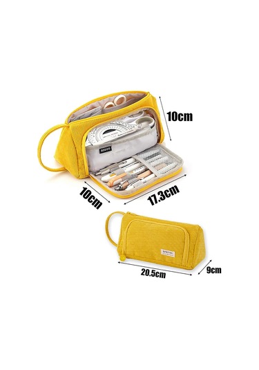 Sarı Kadife Kalem Kutusu 3 Bölmeli, Büyük Kapasiteli Kalem Kutusu, Büyük Kalem Kutusu, Büyük Kalem Kutusu Çok Renkli