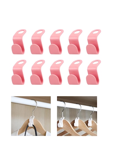 10'lu Çok Amaçlı Askı Kanca Dolap Askılığı Seti -al4803 Pembe