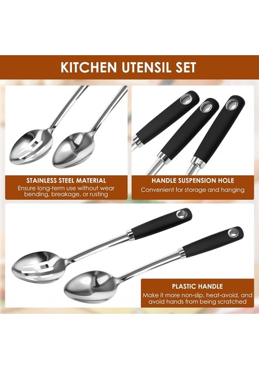 Hfambition Paslanmaz Çelik Mutfak Kaşığı Seti: 3'lü Dayanıklı Servis Ve Pişirme Kaşıkları Gümüş