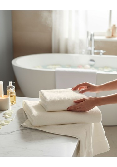 %100 Pamuk Velune Banyo Havlusu Kırık Beyaz 80x160 Otel Serisi Kırık Beyaz