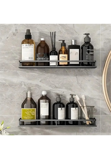 Alüminyum Raf Banyo Depolama Rafı Duvara Monte Kozmetik Depolama Siyah