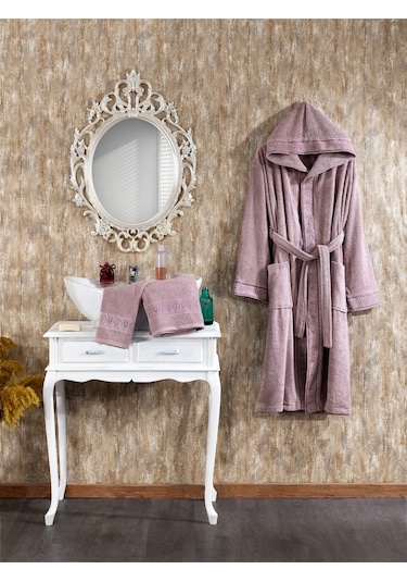 Finezza Luna %100 Pamuk Bornoz Seti Gülkurusu 3 Parça - 805 Çok Renkli