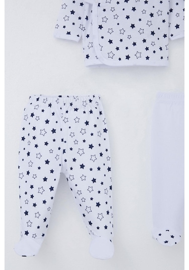 Breeze Erkek Bebek Hastane Çıkışı 3 Lü Yıldız Desenli 0-4 Ay, Beyaz Beyaz