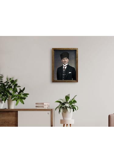 Bk Home Atatürk Tasarımlı Doğal Masif Ahşap Çerçeveli Tablo 45X65 (551057628)