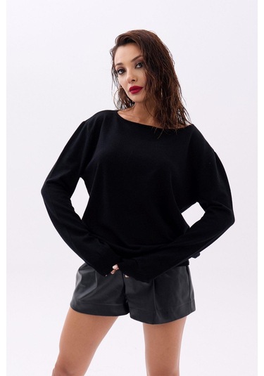 4216 Triko Düz Salaş Kazak-siyah S