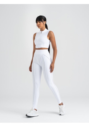 Dikişle Modellenmiş Spor Tayt Beyaz