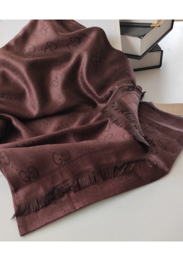 Miorel Scarfs G Desen Çift Taraflı Kaşmir İpek Şal 4 Mevsim Soft Pamuklu Şal Acı Kahve