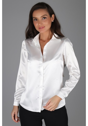 Sweetness Kadın Kırık Beyaz Saten Gömlek Kırık Beyaz