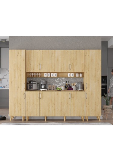 Della Kahve Köşesi Çok Amaçlı Dolap Kiler Mutfak Dolabı Meşe 210cm Meşe