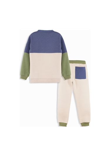 Denokids Renk Bloklu Erkek Çocuk Eşofman Takımı - Krem - Mavi - Yeşil