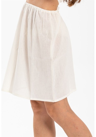 Jüpon Astarı Diz Boyu Şile Bezi Mini Pamuk Kısa Etek Kadın Jipon Krem Krm
