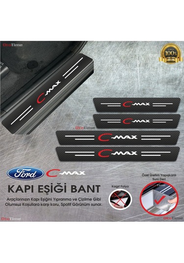 Ford C Max Uyumlu Logolu Karbon Kapı Eşiği Koruyucu Suni Deri 4'lü