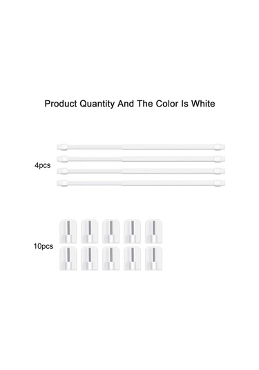 Konesam Plastik Uzatılabilir Perde Çubuğu 60-100cm - 4 Adet Çubuk + 10 Adet Yapıştırıcı Kanca, Ev/parti Dekorasyonu İçin Kolay Kurulum Beyaz