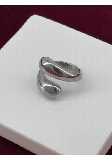Büyük Çift Damlalı Silver Yüzük Silver
