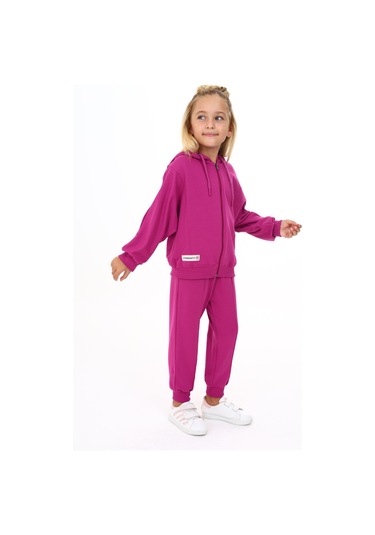 Toontoy Kız Çocuk Yarasa Kol Armalı Eşofman Takım Mürdüm