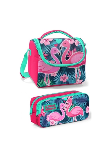Coral High Mercan Yeşil Flamingo Kız Çocuk Beslenme Çantası Seti