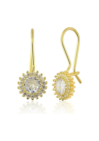 Zanaatsilver 925 Ayar Gümüş Altın Kaplama Elmas Montür Mengeç Küpe