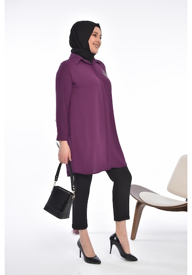 Ferace Kadın Büyük Beden Yaprak Baskılı Gömlek Tunik 001